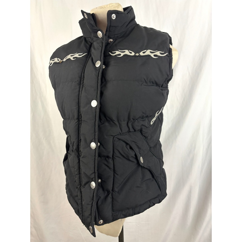 Cowgirl Hardware Puffer Vest Black Western Flames Studded Y2K‎ M